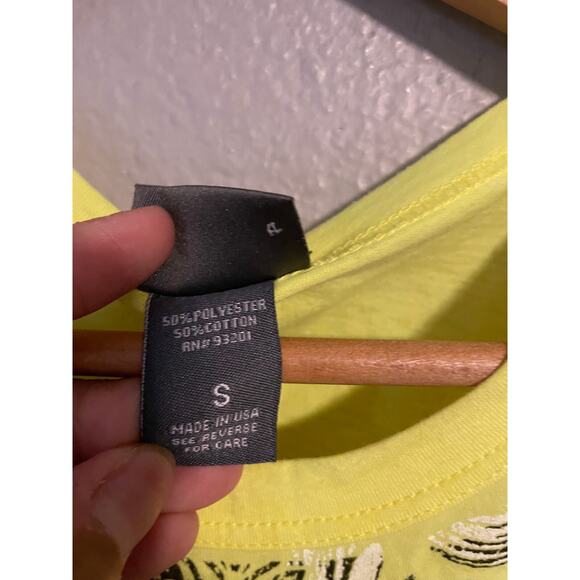 Dots Womens Baby Tee Small Neon Yellow Cross Graphic Glitter Fairy Grunge Y2K - Picture 4 of 8